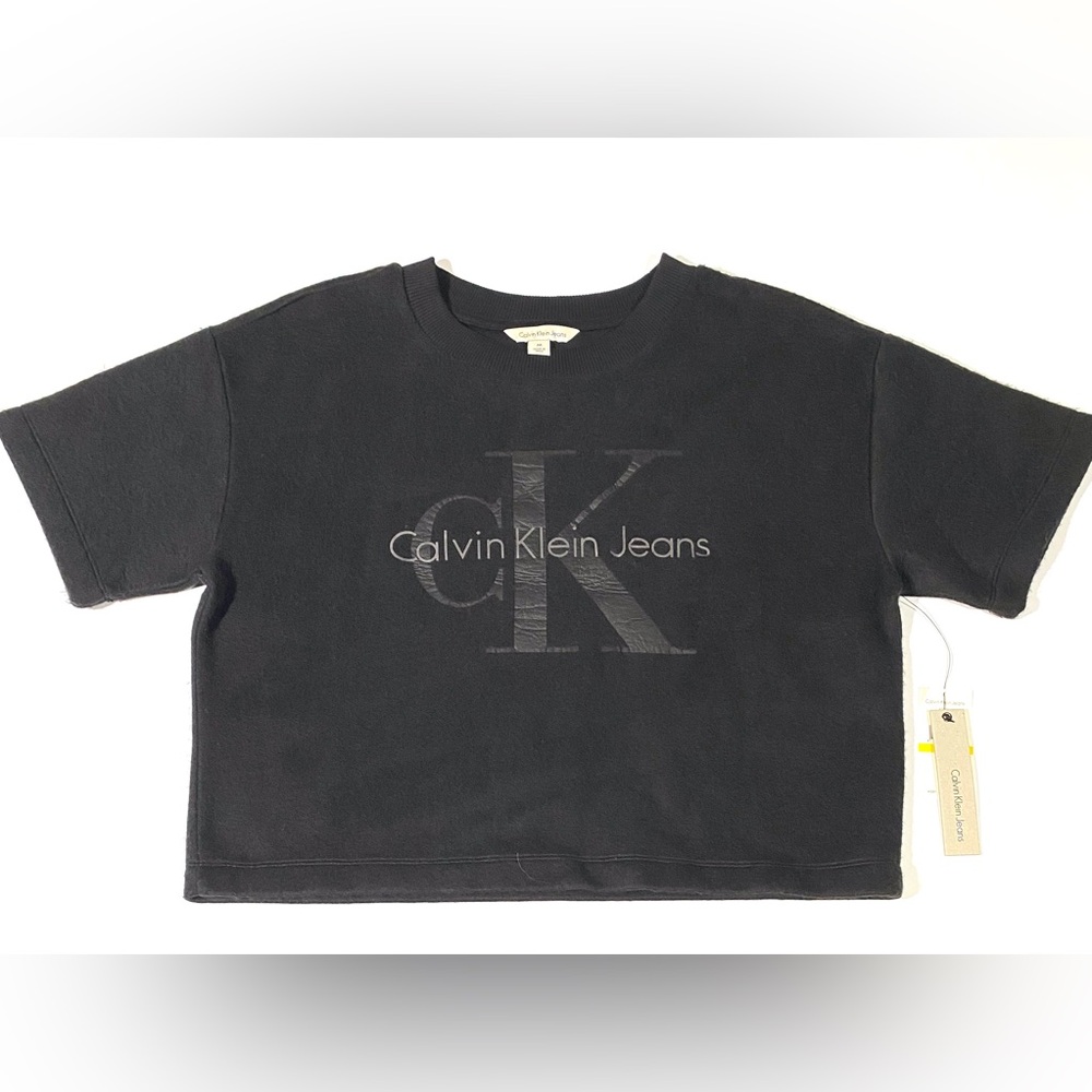 Calvin Klein Jeans Black Logo Crop Short sleeve Fleece size Medium